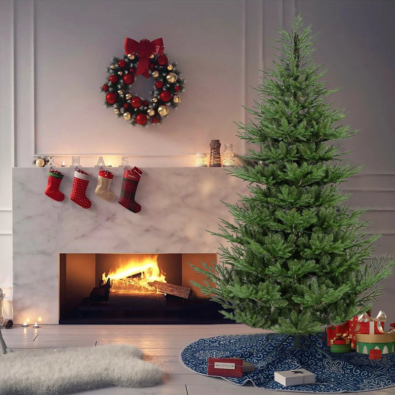 HKM-249043 9ft Eco-Friendly PE/PVC Hybrid Christmas Tree - Realistic Cedar Design, Indoor/Outdoor Holiday Decoration