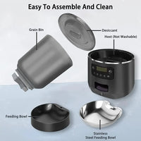HKM-249043 Automatic Smart Pet Feeder with App Control, 4L Capacity, Stainless Steel and Silicone Design