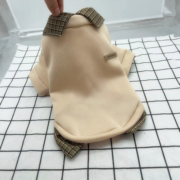 HKM-2490685 Stylish Two-Piece Thin Velvet Dog Hoodie with Detachable Collar - Available in Gray, Beige, and Dark Gray