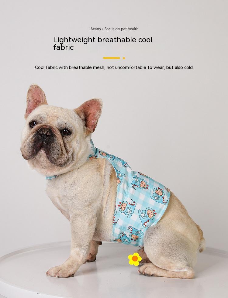HKM-2491965 Cooling Ice Apron and Vest for Pets - Cartoon Styles in Blue Dinosaur, Yellow Bull, Pink Strawberry, Sizes S, M, L
