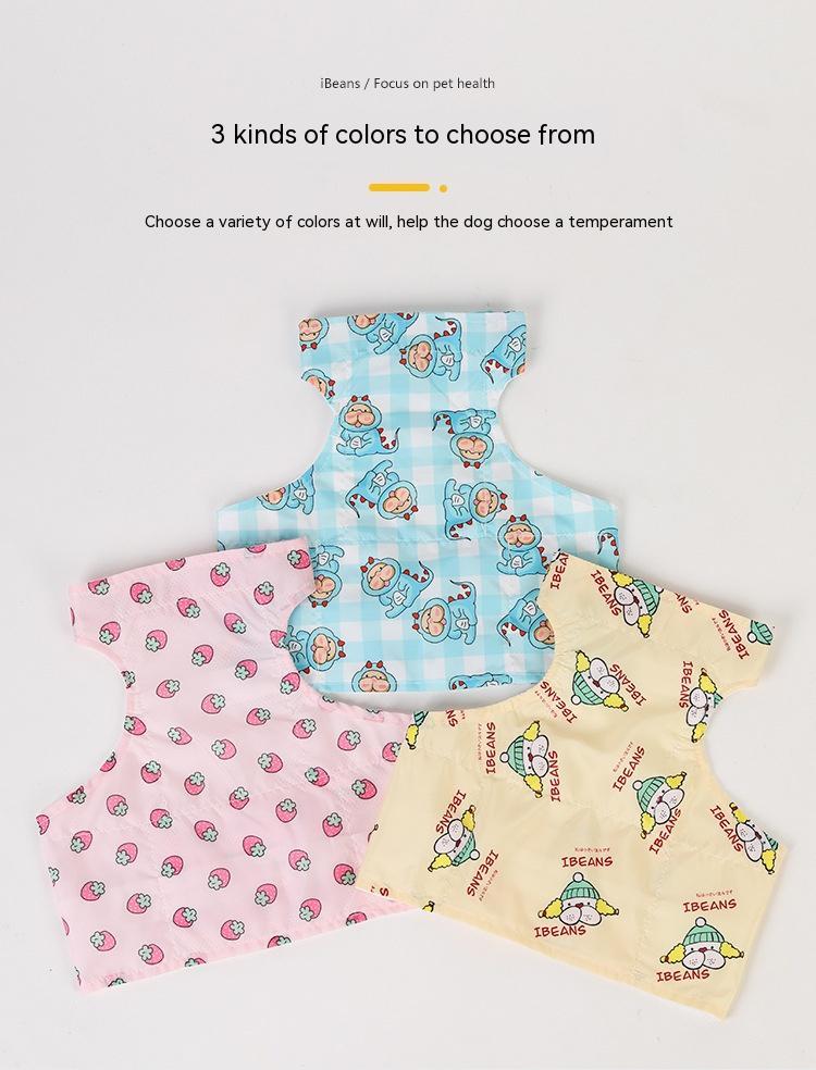 HKM-2491965 Cooling Ice Apron and Vest for Pets - Cartoon Styles in Blue Dinosaur, Yellow Bull, Pink Strawberry, Sizes S, M, L