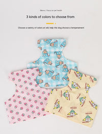 HKM-2491965 Cooling Ice Apron and Vest for Pets - Cartoon Styles in Blue Dinosaur, Yellow Bull, Pink Strawberry, Sizes S, M, L