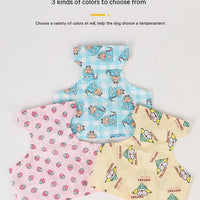 HKM-2491965 Cooling Ice Apron and Vest for Pets - Cartoon Styles in Blue Dinosaur, Yellow Bull, Pink Strawberry, Sizes S, M, L