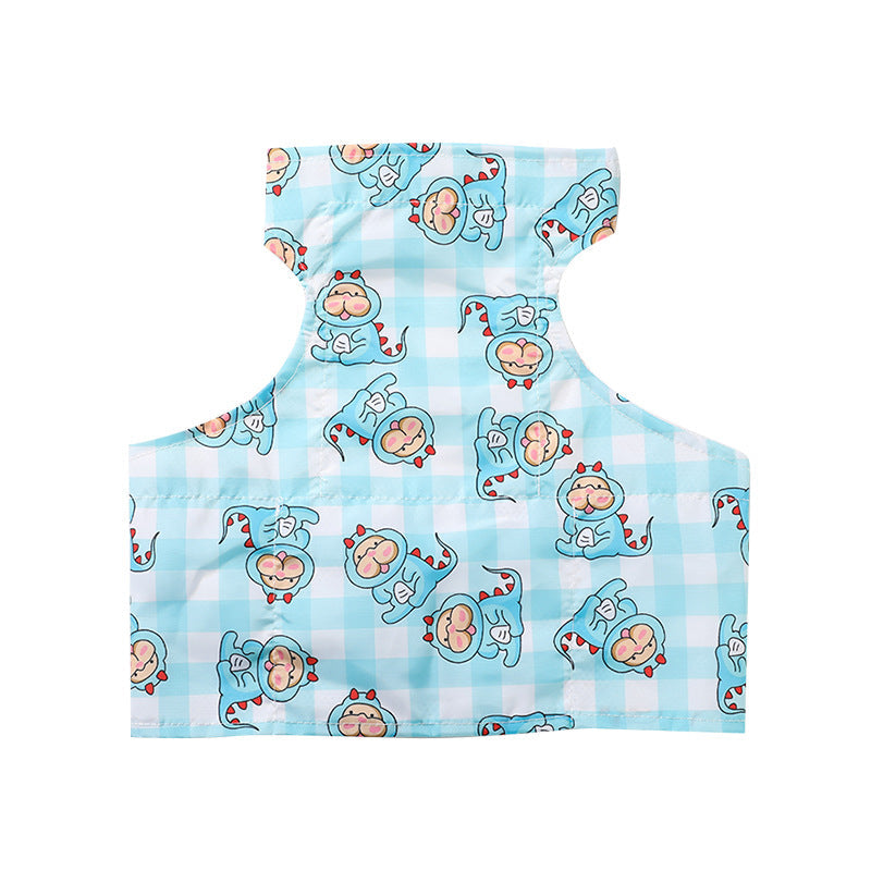 HKM-2491965 Cooling Ice Apron and Vest for Pets - Cartoon Styles in Blue Dinosaur, Yellow Bull, Pink Strawberry, Sizes S, M, L