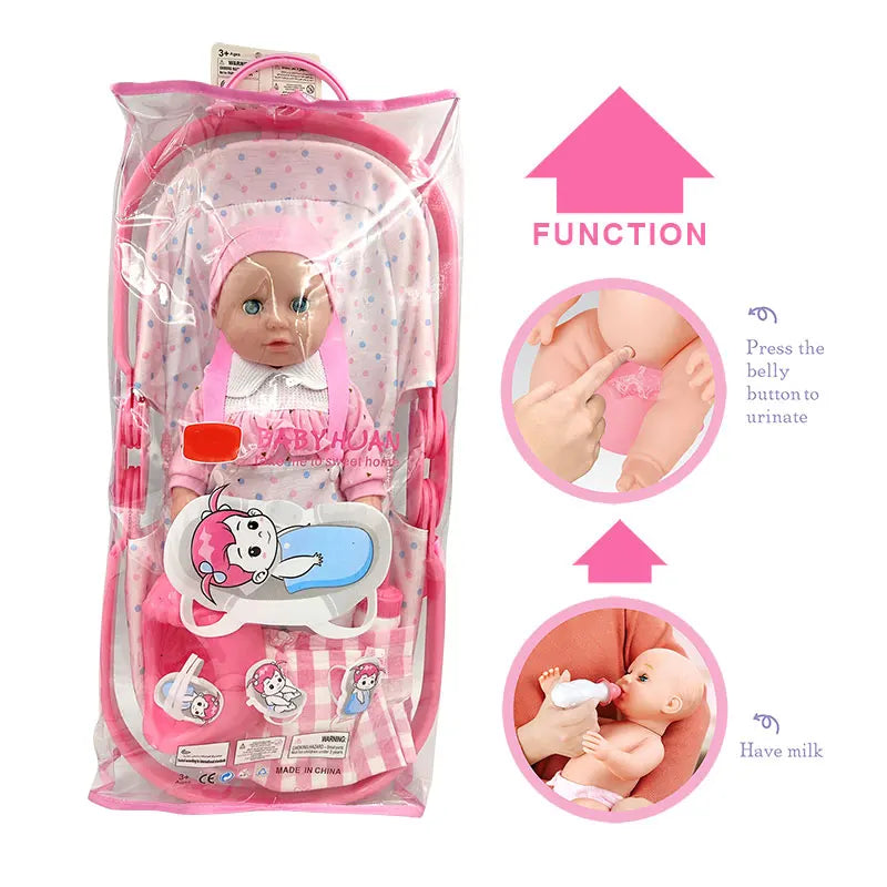 HKM-249235 15 Inch Baby Doll Carriage with 6 Sounds - Educational Toy for Kids Ages 2 to 7