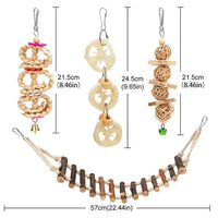 HKM-2494013 Wooden Bird Log Swing Toy Set with Bells for Small and Medium Birds