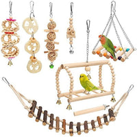 HKM-2494013 Wooden Bird Log Swing Toy Set with Bells for Small and Medium Birds