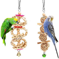 HKM-2494013 Wooden Bird Log Swing Toy Set with Bells for Small and Medium Birds