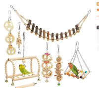 HKM-2494013 Wooden Bird Log Swing Toy Set with Bells for Small and Medium Birds