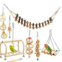 HKM-2494013 Wooden Bird Log Swing Toy Set with Bells for Small and Medium Birds