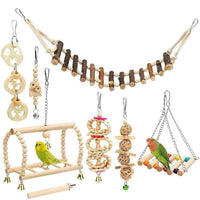 HKM-2494013 Wooden Bird Log Swing Toy Set with Bells for Small and Medium Birds