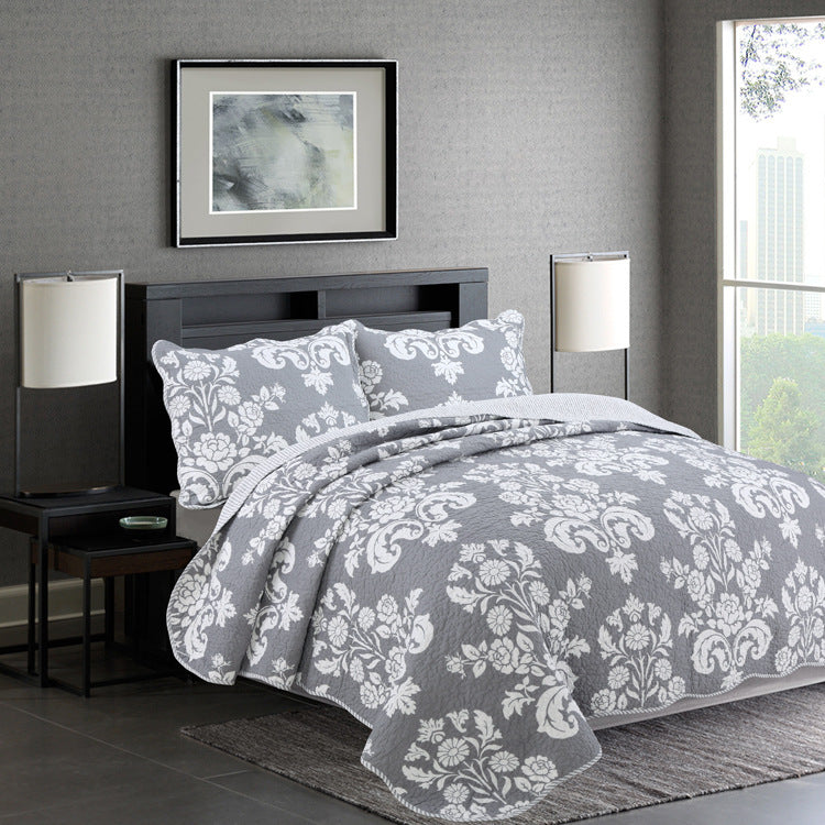 HKM-249427 Cotton Three-Piece Quilted Bedding Set for 1.5 Meter Bed with 2 Pillowcases and Bed Cover