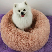 HKM-2495421 Cozy Round Plush Pet Bed for Small Dogs and Cats - Soft Calming Nest Mat