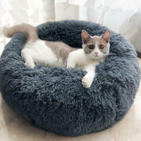 HKM-2495421 Cozy Round Plush Pet Bed for Small Dogs and Cats - Soft Calming Nest Mat