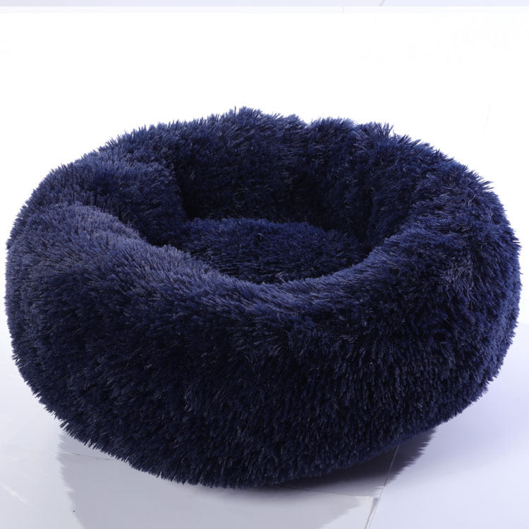 HKM-2495421 Cozy Round Plush Pet Bed for Small Dogs and Cats - Soft Calming Nest Mat