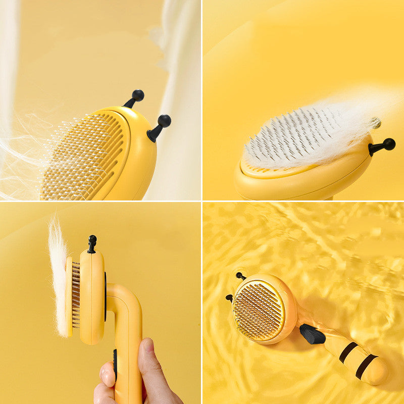 HKM-2496957 Bee-Shaped Cat Grooming Comb, Fine Needle Design for Easy Shedding Removal, Available in Yellow, Black, Pink