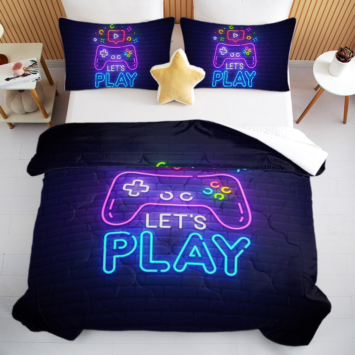 HKM-249747 Neon Game Pattern Ultra Soft Microfiber Comforter Set with Pillow Shams - Multiple Sizes Available