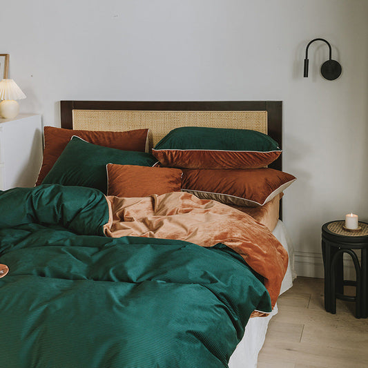 HKM-249747 Thickened Warm Milk Wool Quilt Cover Set in Solid Color - Multiple Sizes Available