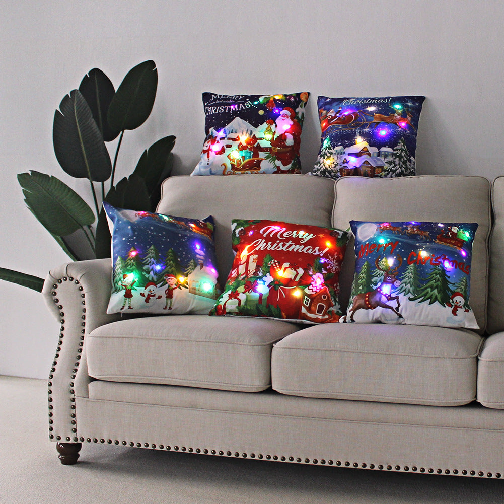 HKM-249811 Super Soft Plush Pillow Cover with Lantern Christmas LED Light, 45x45cm