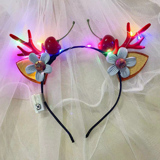 HKM-249875 Luminous Christmas Headband with Antlers and Decorative Elements for Holiday Celebrations