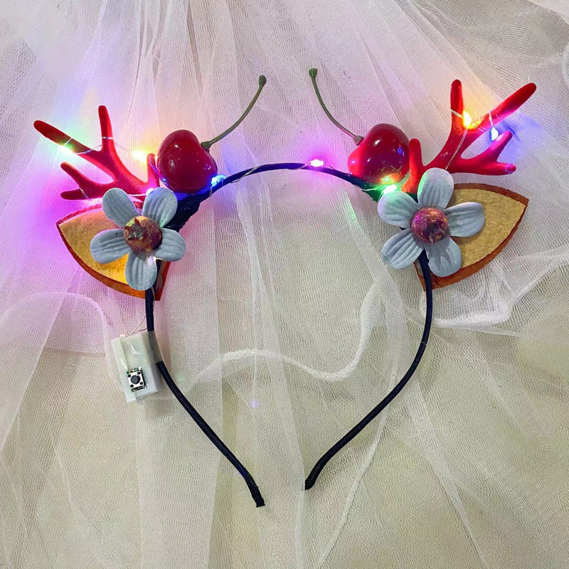 HKM-249875 Luminous Christmas Headband with Antlers and Decorative Elements for Holiday Celebrations