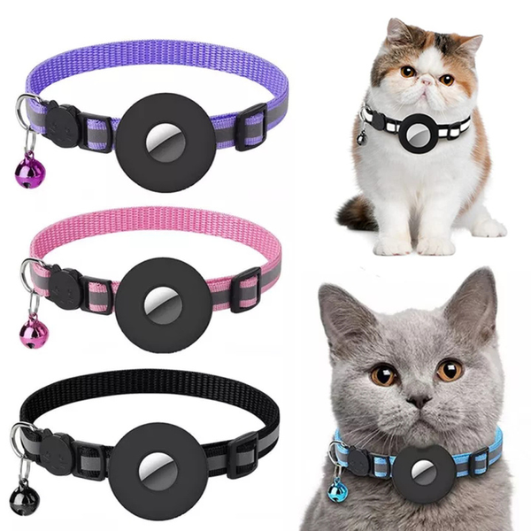 HKM-2499133 Reflective Waterproof Nylon Collar with AirTag Holder for Cats and Dogs in Various Colors