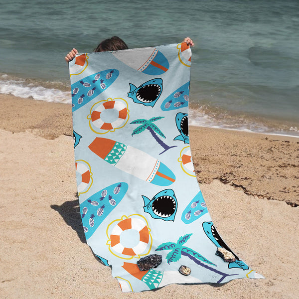 HKM-250003 Quick-drying Microfiber Beach Towel - Duplex Printing Designs: Turtle, Dolphin, Coconut Tree, Pineapple & More