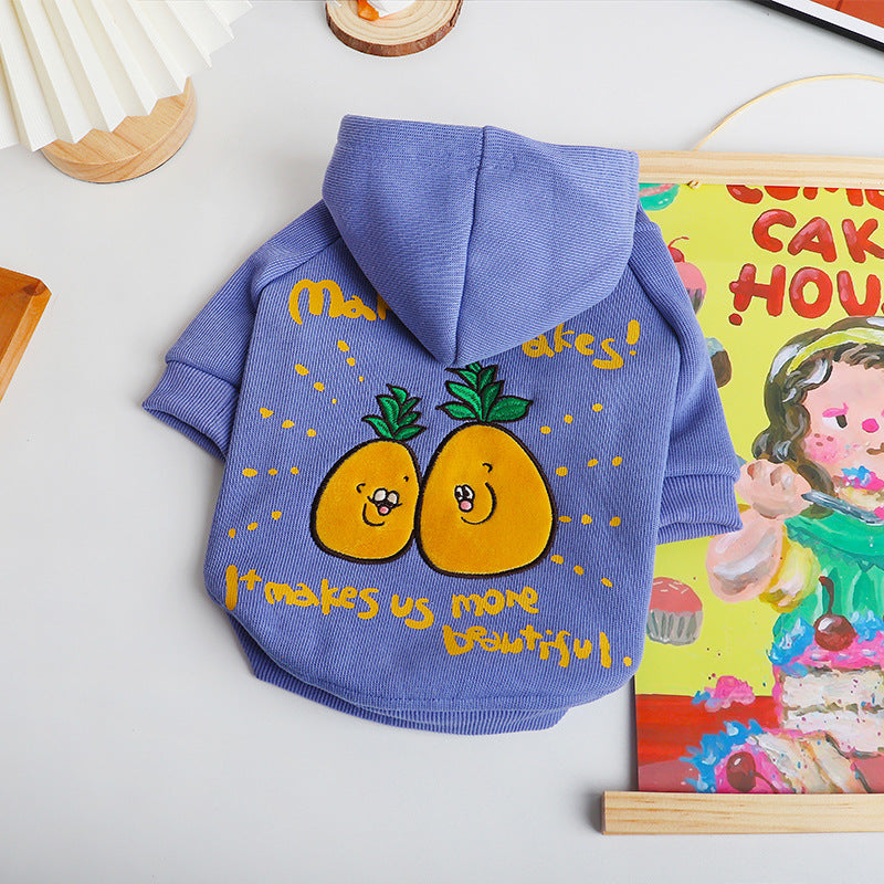 HKM-2501693 Cozy Cartoon Printed Plush Pet Hoodie in Blue and Purple for Comfortable Winter Wear