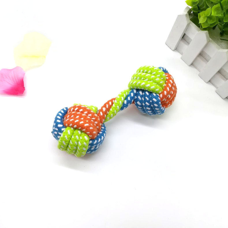 HKM-2501949 Multicolor Small Cotton Rope Dumbbell Toy for Dogs - 17cm Long