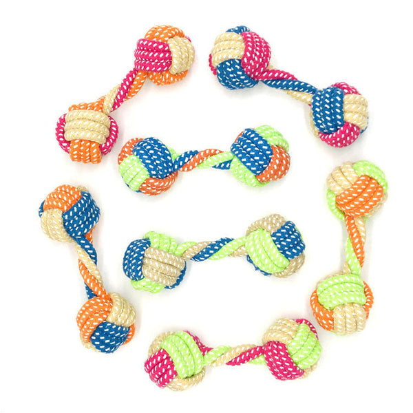 HKM-2501949 Multicolor Small Cotton Rope Dumbbell Toy for Dogs - 17cm Long