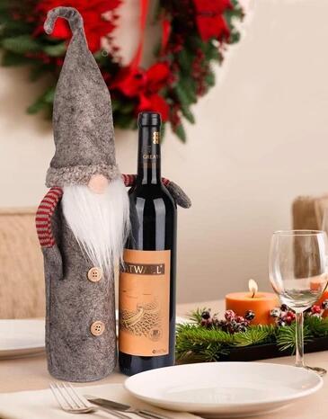 HKM-250195 Handless Faceless Doll Bottle Cover for Holiday Decor - Red, Green, Gray