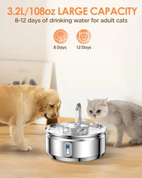 HKM-250195 Stainless Steel Automatic Pet Water Fountain 3.2L Quiet and Hygienic Dispenser for Cats