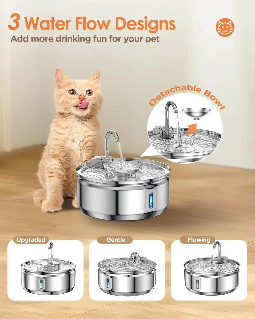 HKM-250195 Stainless Steel Automatic Pet Water Fountain 3.2L Quiet and Hygienic Dispenser for Cats