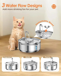 HKM-250195 Stainless Steel Automatic Pet Water Fountain 3.2L Quiet and Hygienic Dispenser for Cats