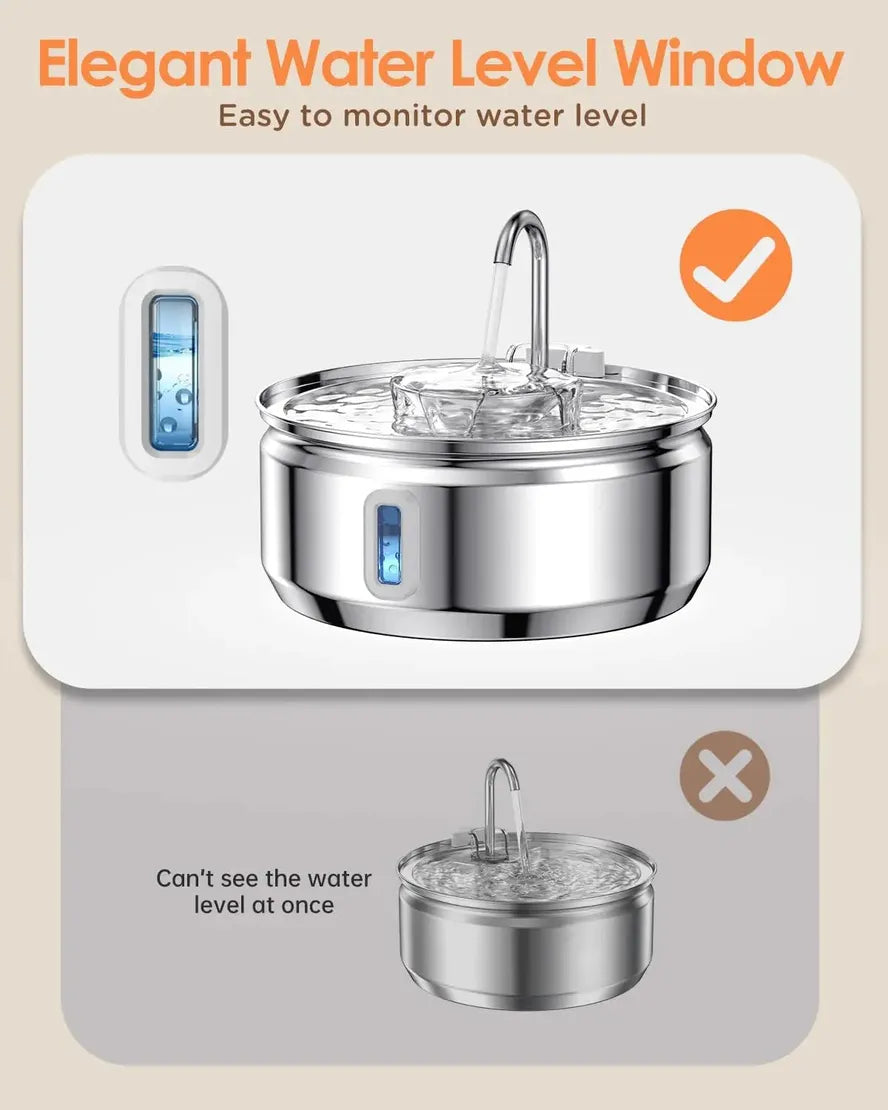 HKM-250195 Stainless Steel Automatic Pet Water Fountain 3.2L Quiet and Hygienic Dispenser for Cats