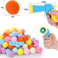 HKM-2504381 Interactive Cat Toy with Plush Ball Launcher and 20 Pom Pom Balls for Indoor Play