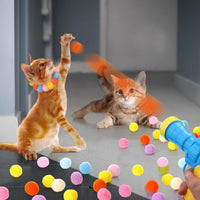HKM-2504381 Interactive Cat Toy with Plush Ball Launcher and 20 Pom Pom Balls for Indoor Play