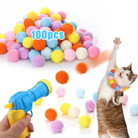 HKM-2504381 Interactive Cat Toy with Plush Ball Launcher and 20 Pom Pom Balls for Indoor Play