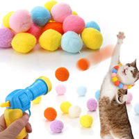HKM-2504381 Interactive Cat Toy with Plush Ball Launcher and 20 Pom Pom Balls for Indoor Play