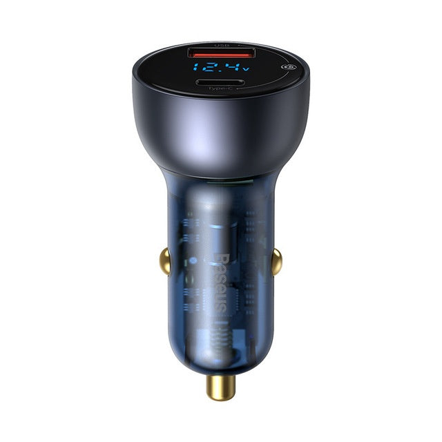 HKM-250451 65W Dual Port Fast Charge Car Charger with Digital Display and Translucent Design