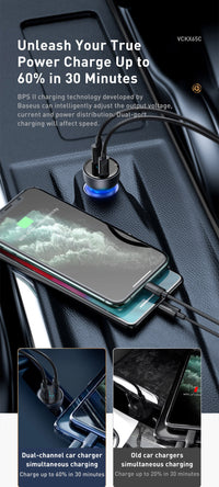 HKM-250451 65W Dual Port Fast Charge Car Charger with Digital Display and Translucent Design