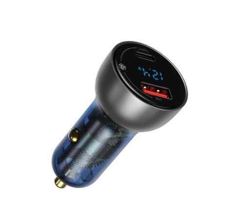 HKM-250451 65W Dual Port Fast Charge Car Charger with Digital Display and Translucent Design