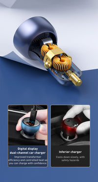 HKM-250451 65W Dual Port Fast Charge Car Charger with Digital Display and Translucent Design