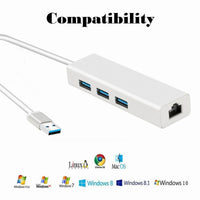 HKM-250643 USB 3.0 Gigabit Ethernet Adapter with 3-Port Hub for Mac, PC, and Chromebooks, 1000 Mbps Speed