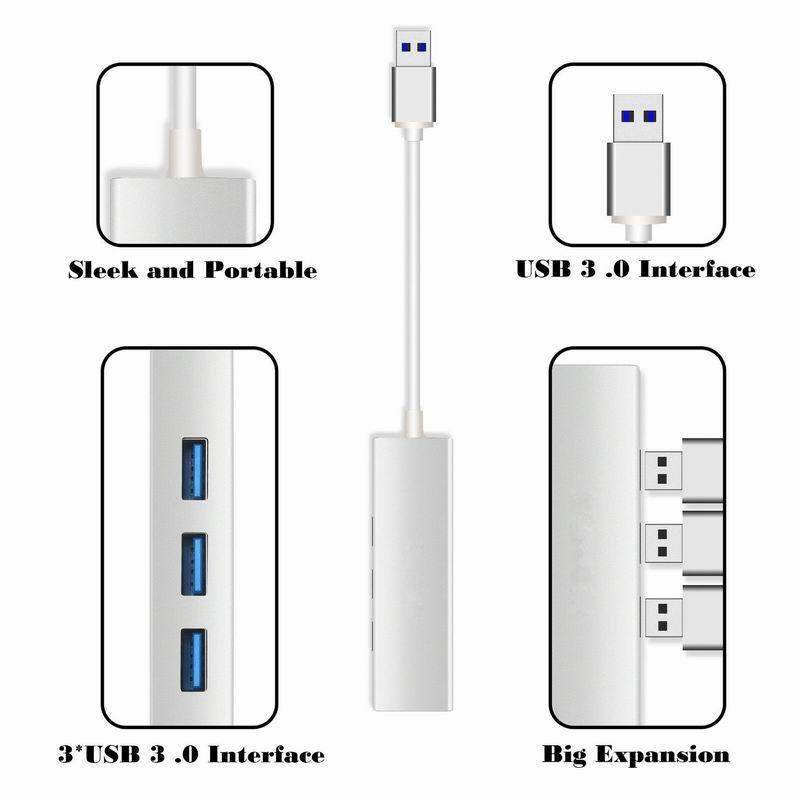 HKM-250643 USB 3.0 Gigabit Ethernet Adapter with 3-Port Hub for Mac, PC, and Chromebooks, 1000 Mbps Speed