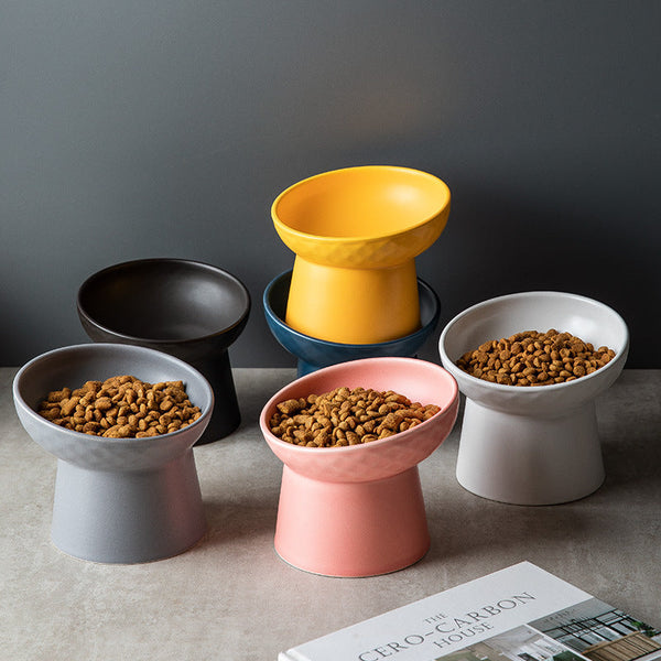 HKM-2507069 Oblique High Foot Ceramic Pet Bowl in Candy Colors - 13.3cm