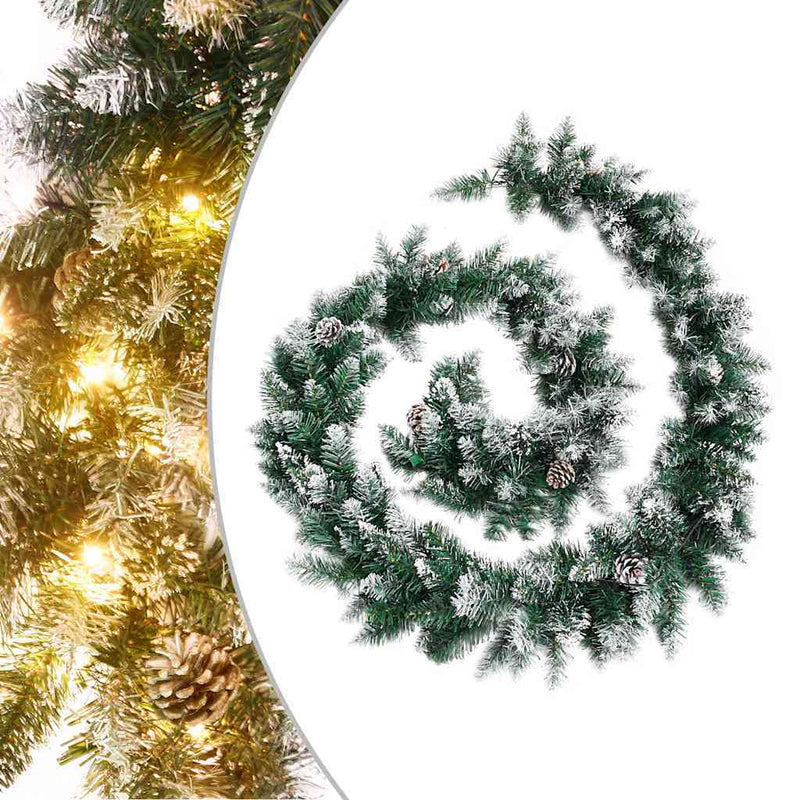 HKM-250707 LED Christmas Garland Decoration - 2.7m Green PVC, Ideal for Railing, Ceiling, Fireplace, and Windows