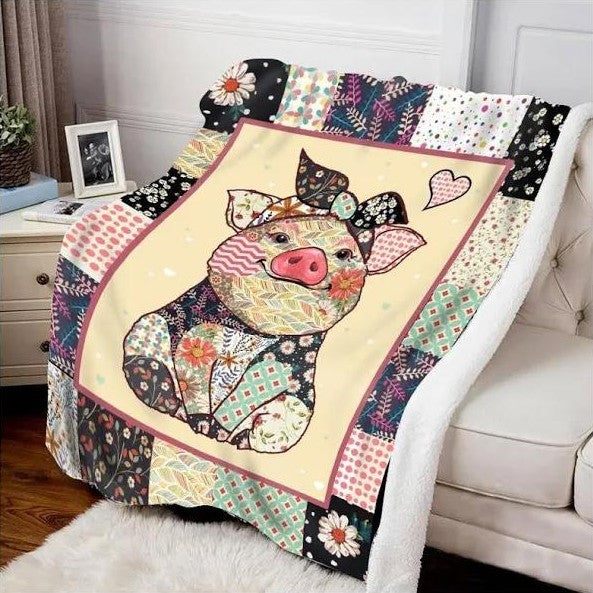 HKM-250899 Cute Pig Design Flannel Blanket for All Seasons - Soft Polyester Bedding