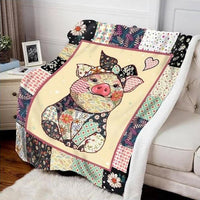HKM-250899 Cute Pig Design Flannel Blanket for All Seasons - Soft Polyester Bedding