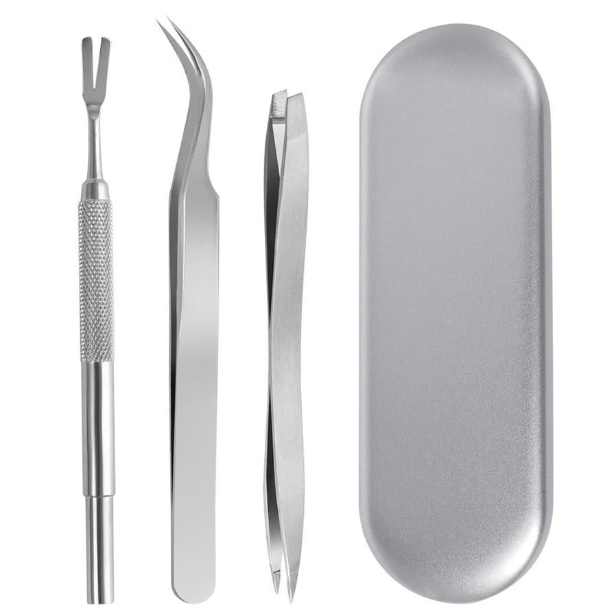 HKM-250899 Stainless Steel Tick and Flea Removal Tool Set for Dogs and Cats - 3-Piece Clip and Tweezer Kit